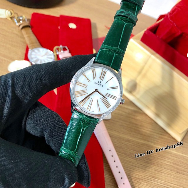 欧米茄机械女款手表 OMEGA超级装原复刻鳄鱼皮女士腕表 gjs2580